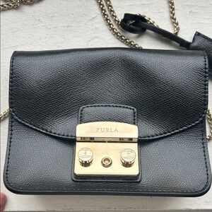 Furla Black Crossbody Bag with Gold Clasp